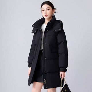 羽絨外套女防風防水棒球衝鋒衣，運動保暖連帽飛行風衣，白鴨絨輕羽絨防寒發熱加絨中長版耐磨休閒登山工作寬鬆機能滑雪大碼商務夾克女