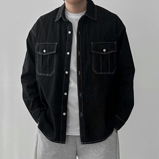 다이나믹피플 남자 오버핏 스티치 데님셔츠 루즈핏 워싱 청남방