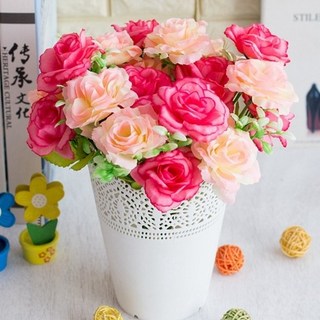 台灣現貨 6頭仿真芙蓉玫瑰 擬真花 人造花 假花 絹花 塑膠花, 1個, 夕陽紅(橘/白),價錢為一束的價格