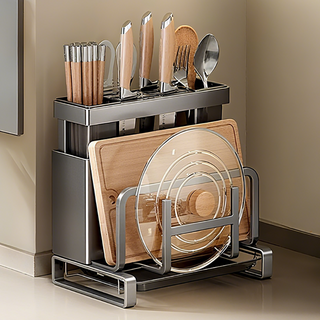 콜콜러브 올인원 주방 칼꽂이 물빠짐 수저통 4 in 1 도마 거치대 조리도구 정리함, 1개, 블랙