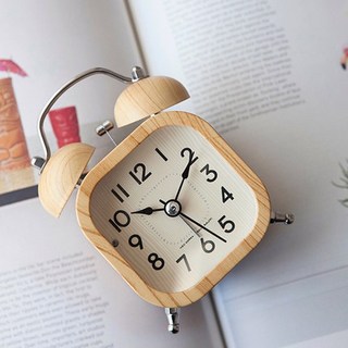 【台灣出貨】 高質感木質創意夜光床頭鬧鐘 靜音鬧鐘 打鈴鬧鐘 機械鬧鐘 鐘 雙耳鬧鐘 床頭鬧鐘, 木質感鬧鐘