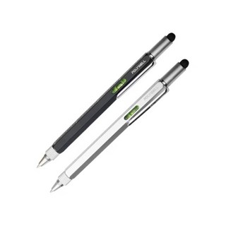 POLYWELL 六合一製圖工程筆 筆芯可替換 觸控筆 水平儀 刻度表 螺絲起子 多功能工具筆, 銀色筆＋銀色鐵盒, 1個