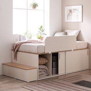 삼익가구 테리 슬라이딩 높은 수납 벙커 침대 빅수납 침대 세트 (안전가드+계단포함), 화이트_양모매트리스포함