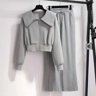 時尚運動兩件套｜長袖外套+闊腿長褲 | 休閒套裝女 | 秋冬套裝 a0067