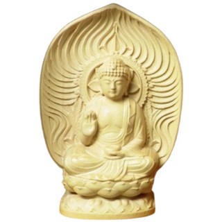 精品隨身黃楊木藥師佛像 木雕佛龕 藥師佛 隨身佛像 保平安, 黃楊木色, 1個