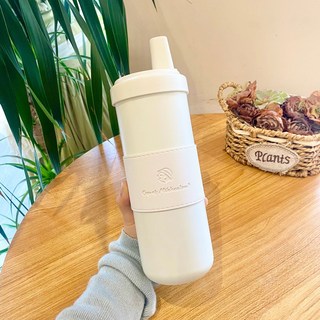 粗吸管奶茶保溫杯750ML帶簡約杯套隨手杯隨行咖啡杯, 1個, 1L, 白色:750ML+小人頭杯套
