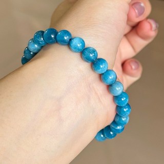 頂級透體貓眼藍磷灰手珠 無帶黑點 7.4mm手圍16 天然水晶 貓眼效應 藍磷灰 藍磷灰石 現貨實拍