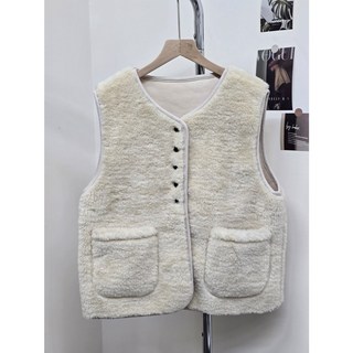 CHILL 復古包邊毛毛背心 附小包包 寬鬆顯瘦絨毛馬甲大口袋背心
