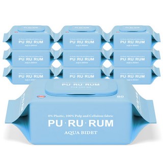 푸르름 플라스틱0% 아쿠아 비데 화장실용 물티슈 무향, 10개, 80매, 60g