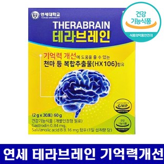 연세 테라브레인 기억력 개선 개별인정형 건강기능식품 두뇌 브레인 영양제 브래인 뇌 수험생 인지력 중년 노년 케어 여성 남성 공부 천마 수능 추천, 60g, 3박스