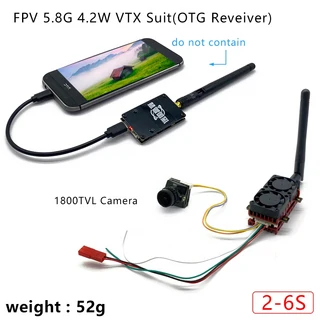 5.8G 4200MW 48CH FPV 무선 송신기 VTX 25Km 이상 범위 + OTG UVC 1800TVL 카메라 (비행기용 키트), 01 4.2W VTX-CAM