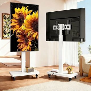 可旋轉螢幕電視架 適用40-80吋螢幕 升降高度調節 100*100-500*600mm 孔距 電視推車, 1個, 白色橫豎屏旋轉【40-80英吋】手搖升降, 移動式