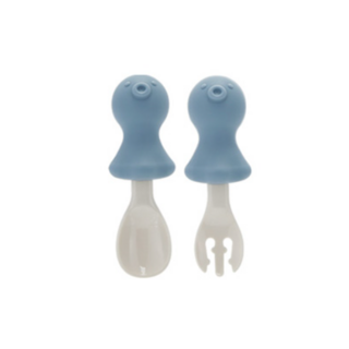 에디슨 자기주도 실리콘 스푼 포크 케이스 세트 아기 문어, 블루, 2세트