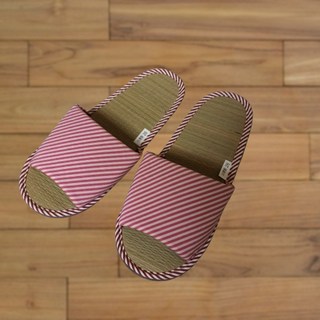 錦心小舖 經典線條草蓆室內拖鞋, 線條粉25CM, 1個