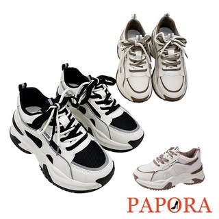 PAPORA 老爹鞋 鬆糕厚底休閒單鞋 女款 拼色軟底老爹鞋