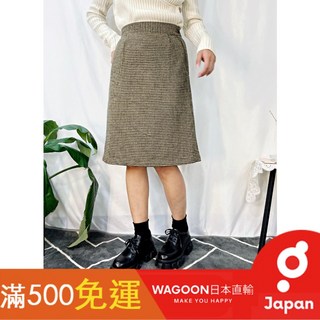 Hunch側釦小千鳥格紋毛呢直筒中裙－黃 日系品牌 時尚百搭 修身顯瘦