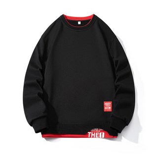 韓式假兩件長袖T恤 男生圓領休閑長T