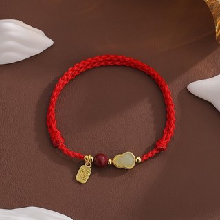 硃砂福祿葫蘆紅繩手鏈 手工編織紅色禮物 男女本命年手飾品, 葫蘆手繩 大紅, 1個