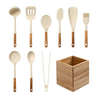 트루쿡 이탈리아산 올리브 실리콘 조리도구 9종 멀티함 세트, 1세트, 조리도구 9종 + 멀티함