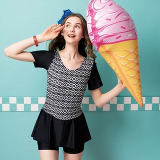 MIT 大女連身四角泳裝 - 5L 加大尺碼, M