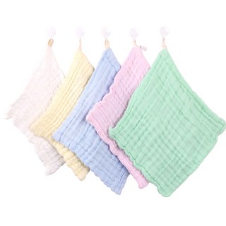 가제손수건 뽀송 거즈 고리타올 5장 세트 어린이집 손닦는수건 수유용 고리수건, 5개, 랜덤색상