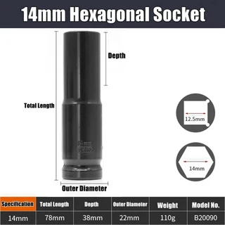 1/2인치 드라이브 6포인트 임팩트 소켓 세트 10피스 미터법 크기 8-24m/10-24mm 탄소강 타이어 제거 도구, 14 14mm