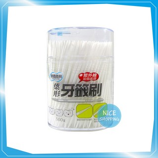 奈森克林 葉形雙效牙籤刷 (300支) 牙齒清理 牙齒清潔 家庭必備 台灣製造, 1個, 300支/罐