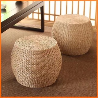 草編坐墩 榻榻米坐墊蒲團矮凳 - 客廳酒店家用換鞋凳, 1個, 麵直徑32釐米高22釐米,手工編織
