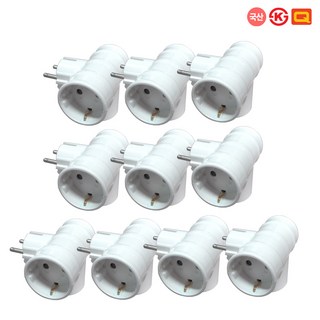 현대 국산 KS Q T자 3구 16A 접지 멀티탭, 10개, 화이트, 7.8cm