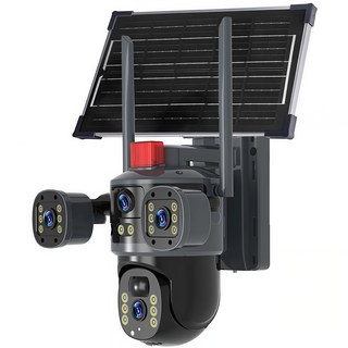 太陽能WiFi旋轉攝影機 500萬畫素 雙鏡頭 全彩夜視 AI偵測 防水監控, 1個, 三鏡頭可旋轉-太陽能監視器-WiFi版