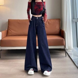 여자일자청바지 가을 겨울 일자 통굽 고웨이스트 빈티지 와이드 청바지 ible4