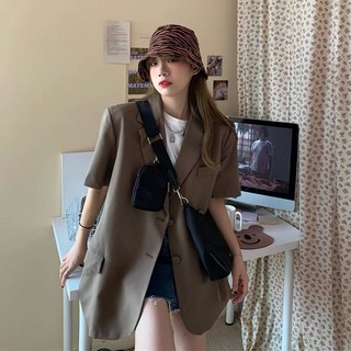 寬鬆氣質薄款休閒短袖西裝長版外套