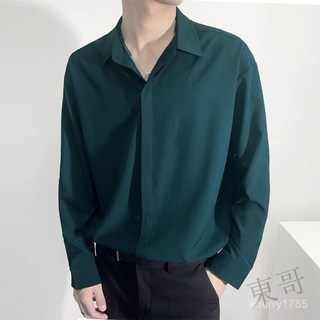 E 限時 韓國實拍長袖垂感襯衫 3色可選 寬鬆襯衫 潮流 素色 素麵 正裝襯衫 休閒襯衣 商務襯衫 立領男上衣 QTWD