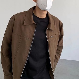 短款夾克外套男春秋高街復古vintage黑色休閒上衣翻領外套 工裝夾克 休閒外套 韓版外套 潮牌外套 男生外套