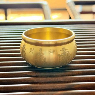 台灣出貨 五路財神聚寶盆黃銅全銅供奉銅米缸香爐旺宅禮佛聚財擺件, 1個, 黃銅五路財神聚寶盆【單盆】