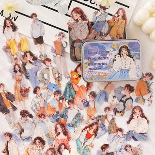 데일리펀 빈티지 감성 다꾸 틴케이스 인물 소녀 소년 투명 스티커 100p 세트, 100매, 퍼플