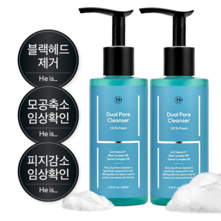 히이즈 듀얼포어 클렌저 남성 모공&블랙헤드 제거 폼 오일 세안제, 2개, 200ml