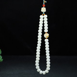 白沙屯媽祖過爐開光天然白玉菩提手串國風文玩車掛星月菩提手機鏈包包掛墜, 6.6*8.9白玉菩提蘋果珠+菩提招財貓, 1個