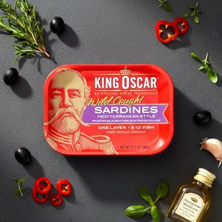 King Oscar 頂級野生沙丁魚橄欖油地中海風味 8-12條魚, 106g, 12個