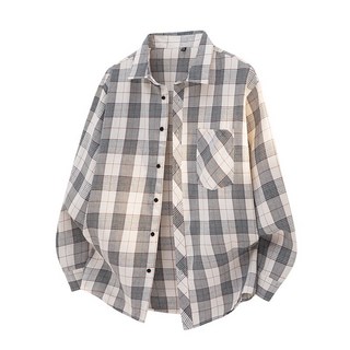 男女同款格子條紋長袖襯衫 春秋薄款簡約休閒外套