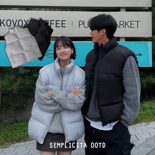 SEMPLICITA 韓國鋪棉背心 厚磅復古麵包無袖立領素色寬鬆外搭保暖背心