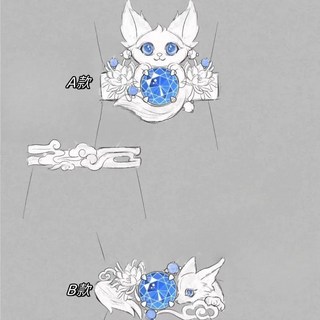 狐狸與曇花藍鋯石戒指 原創設計可愛治癒創意小衆食指戒生日禮物