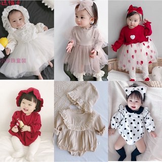 台灣現貨女寶寶哈衣嬰兒長袖包屁衣兒童包屁衣公主裙愛心刺繡紗裙收涎洋裝週歲禮服