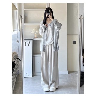 Cavensi 寬鬆山本褲女，秋款冰絲涼感闊腿長褲，直筒休閒長褲，M-4XL