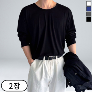 1+1 남성용 오버핏 U넥 실켓 긴팔 티셔츠 (6130-2)