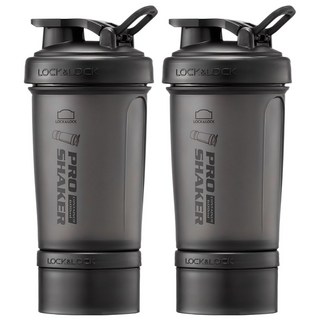 프로쉐이커 락앤락 쉐이크 보틀 600ml + 컨테이너 140ml, 매트블랙, 2개