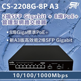 昌運 CS-2208G-8P A3 2埠SFP Gigabit 8埠PoE 管理型網路交換器 10/100/1000Mbps, 1個, 數量