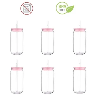 컬러 뚜껑이 있는 투명 플라스틱 빨대 컵 BPA 프리 및 포함 우유 커피 던지기 방지 16 OZ 개, 05 6 Solid Pink