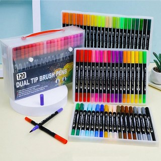 가남 수용성 컬러 브러쉬펜 듀얼 헤드 컬러 사인펜 칼라붓펜세트, 블랙 120 색, 1세트