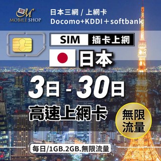 上網卡 3日 到 30日 旅遊, 1個, 實體SIM卡_郵寄,日本3日/每天2GB到量降速吃到飽